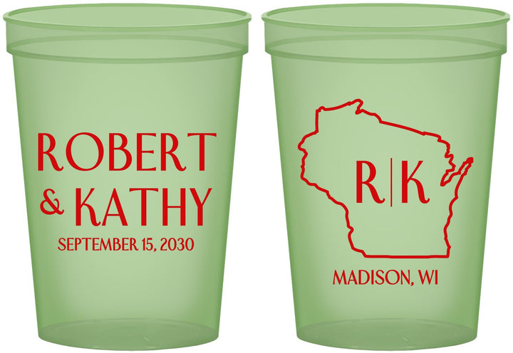 Custom Wedding 16 oz Glow In The Dark Cups - Wisconsin | 148