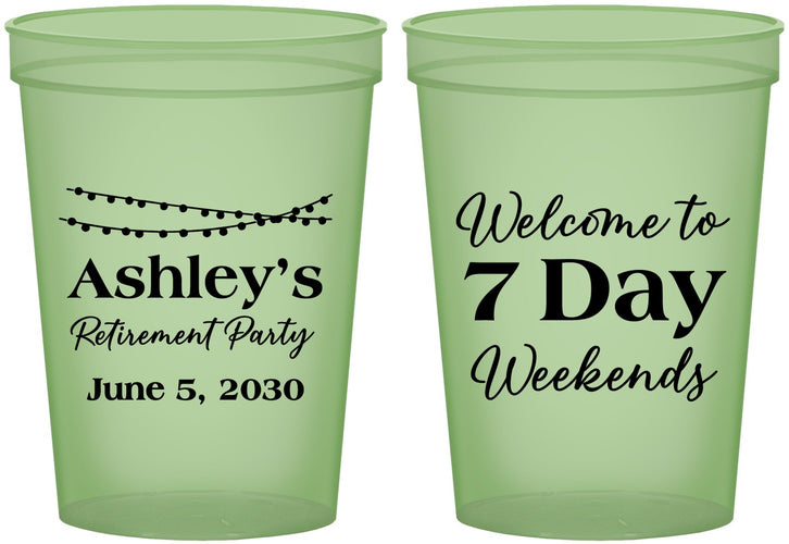 Custom Retirement 16 oz Glow In The Dark Cups - 7 Day Weekends | 150004