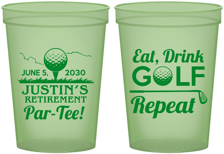 Custom Retirement 16 oz Glow In The Dark Cups - Eat Drink Golf Repeat | 150005