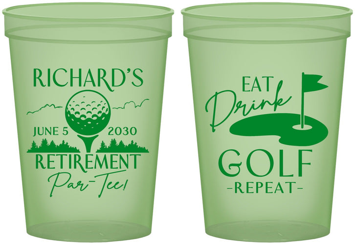 Custom Retirement 16 oz Glow In The Dark Cups - Eat Drink Golf Repeat | 150006