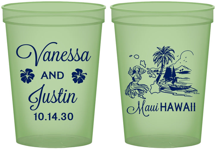 Custom Wedding 16 oz Glow In The Dark Cups - Hawaii | 160