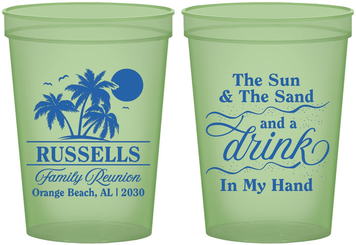 Custom Family Reunion 16 oz Glow In The Dark Cups - Sun Sand Drink Beach | 160015