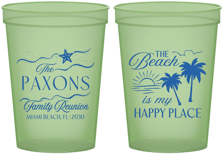 Custom Family Reunion 16 oz Glow In The Dark Cups - Beach Is My Happy Place | 160016