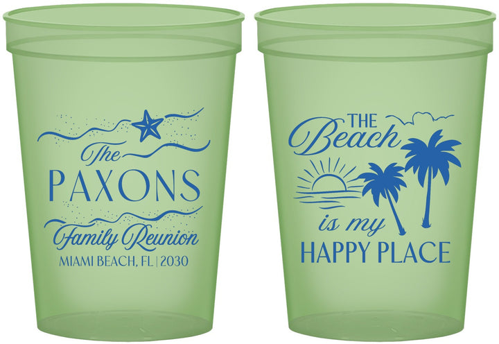 Custom Family Reunion 16 oz Glow In The Dark Cups - Beach Is My Happy Place | 160016