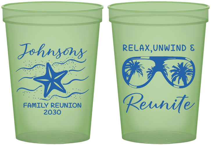 Custom Family Reunion 16 oz Glow In The Dark Cups - Relax Unwind Reunite | 160019