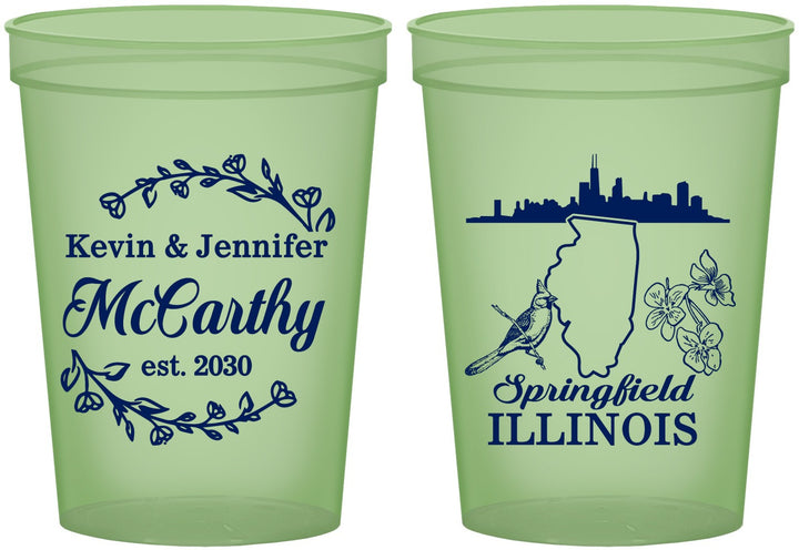 Custom Wedding 16 oz Glow In The Dark Cups - Illinois | 162