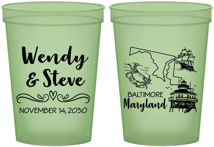 Custom Wedding 16 oz Glow In The Dark Cups - Maryland | 169