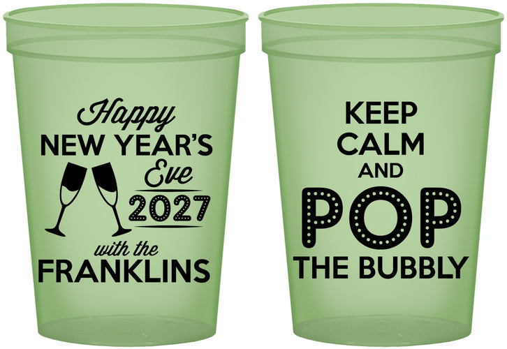 Custom New Years 16 oz Glow In The Dark Cups - 2027 Pop The Bubbly | 170006