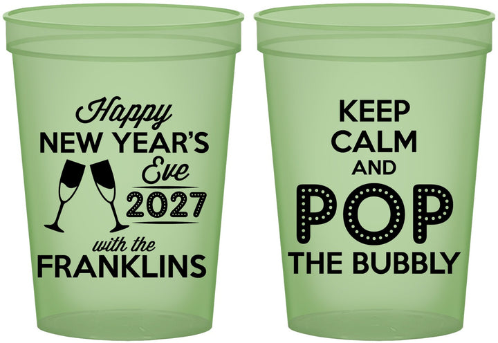 Custom New Years 16 oz Glow In The Dark Cups - 2027 Pop The Bubbly | 170006
