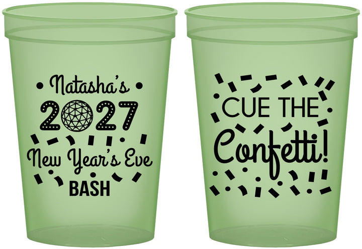 Custom New Years 16 oz Glow In The Dark Cups - 2027 Nye Confetti | 170012