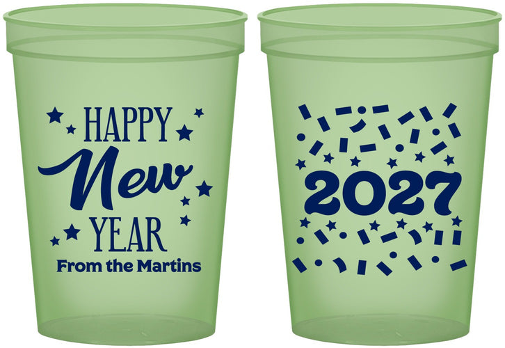 Custom New Years 16 oz Glow In The Dark Cups - 2027 Confetti | 170027