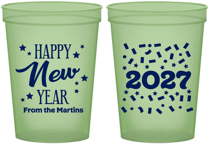 Custom New Years 16 oz Glow In The Dark Cups - 2027 Confetti | 170027
