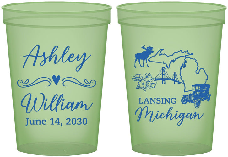 Custom Wedding 16 oz Glow In The Dark Cups - Michigan | 171