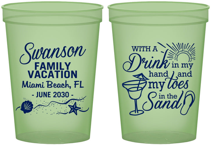 Custom Family Vacation 16 oz Glow In The Dark Cups - Beach Toes In The Sand | 180000