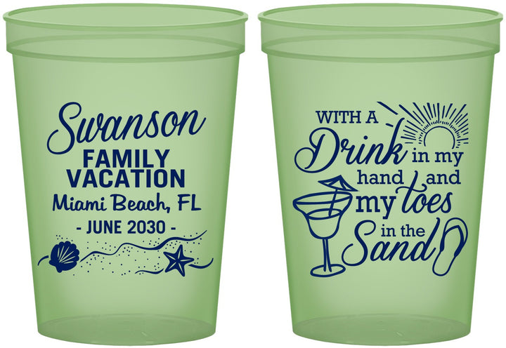 Custom Family Vacation 16 oz Glow In The Dark Cups - Beach Toes In The Sand | 180000
