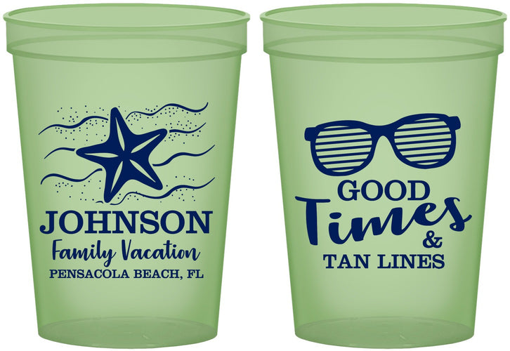 Custom Family Vacation 16 oz Glow In The Dark Cups - Good Times Tan Lines | 180003