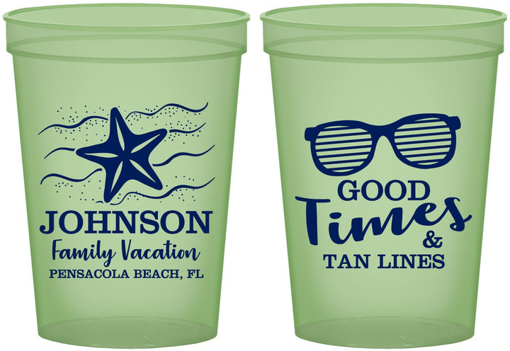 Custom Family Vacation 16 oz Glow In The Dark Cups - Good Times Tan Lines | 180003
