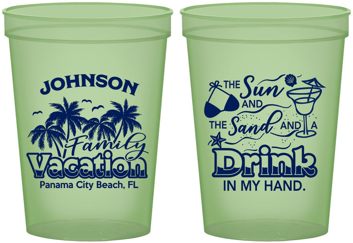 Custom Family Vacation 16 oz Glow In The Dark Cups - Sun And Sand Beach | 180007