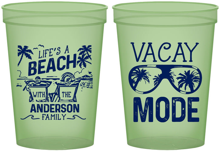 Custom Family Vacation 16 oz Glow In The Dark Cups - Lifes A Beach | 180008