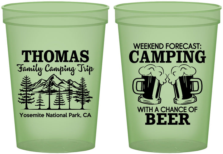 Custom Family Vacation 16 oz Glow In The Dark Cups - Camping Park | 180013