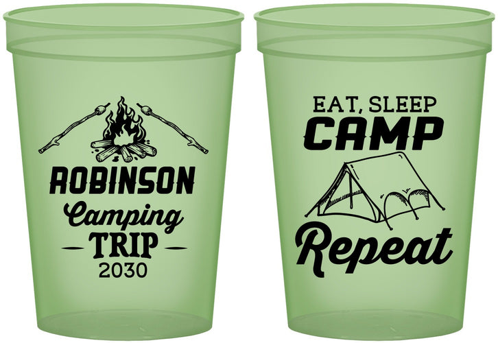 Custom Family Vacation 16 oz Glow In The Dark Cups - Eat Sleep Camp Repeat | 180014