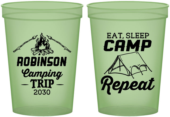Custom Family Vacation 16 oz Glow In The Dark Cups - Eat Sleep Camp Repeat | 180014