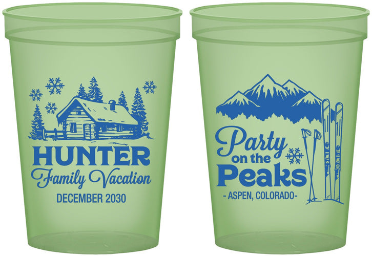 Custom Family Vacation 16 oz Glow In The Dark Cups - Ski Trip Peaks | 180020