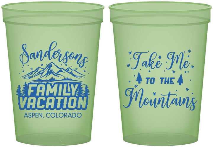Custom Family Vacation 16 oz Glow In The Dark Cups - Ski Trip Peaks | 180023
