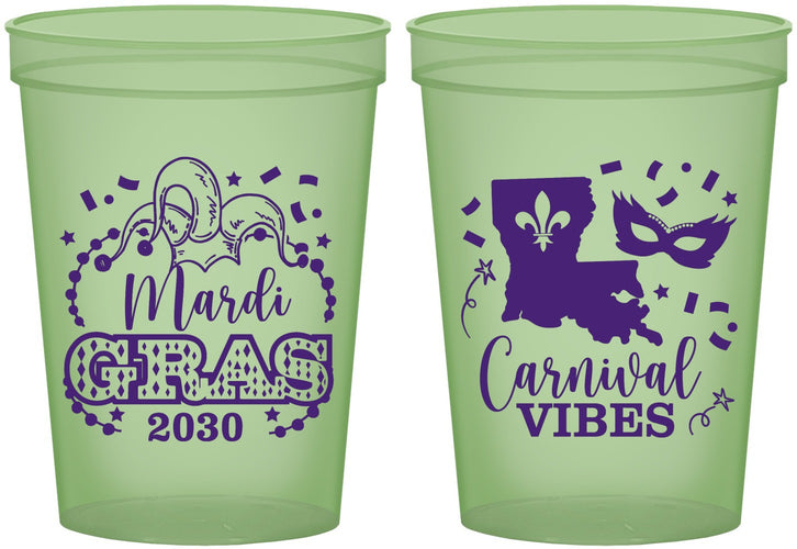 Custom Mardi Gras 16 oz Glow In The Dark Cups - Fleur De Lis Carnaval | 190012