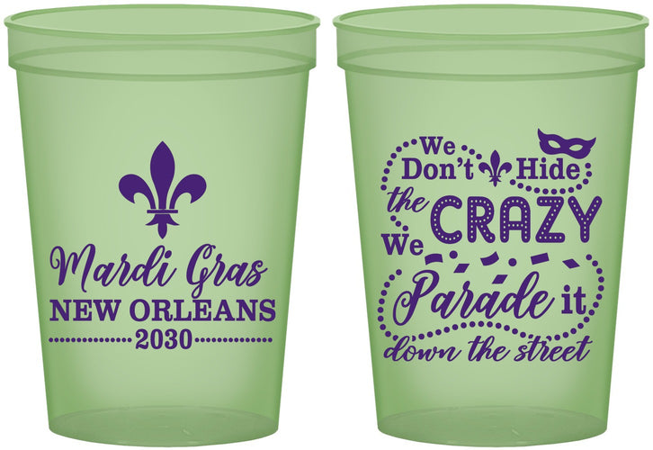 Custom Mardi Gras 16 oz Glow In The Dark Cups - Fleur De Lis | 190013