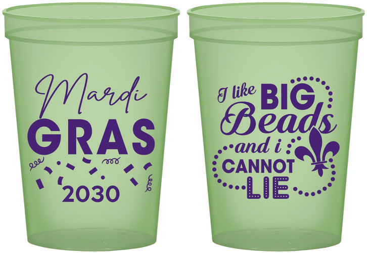 Custom Mardi Gras 16 oz Glow In The Dark Cups - Big Bead Fleur De Lis | 190018