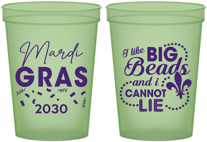 Custom Mardi Gras 16 oz Glow In The Dark Cups - Big Bead Fleur De Lis | 190018