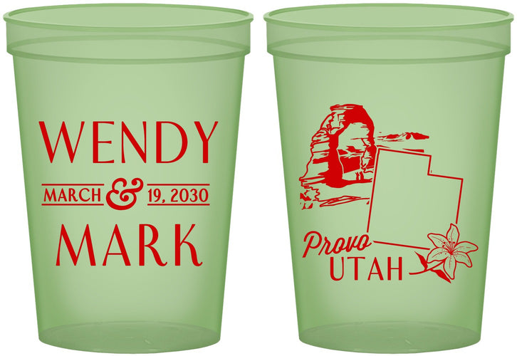 Custom Wedding 16 oz Glow In The Dark Cups - Utah | 193