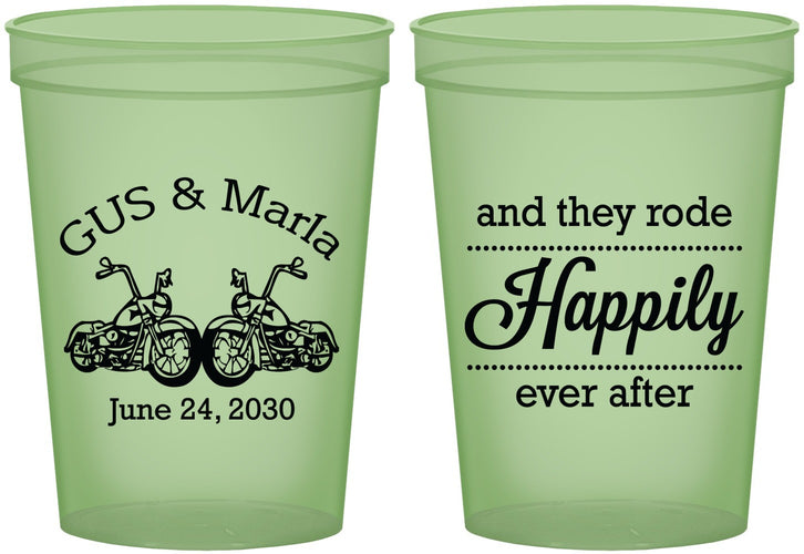 Custom Wedding 16 oz Glow In The Dark Cups - Happily Ever After Motorcycle | 200