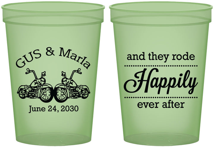 Custom Wedding 16 oz Glow In The Dark Cups - Happily Ever After Motorcycle | 200