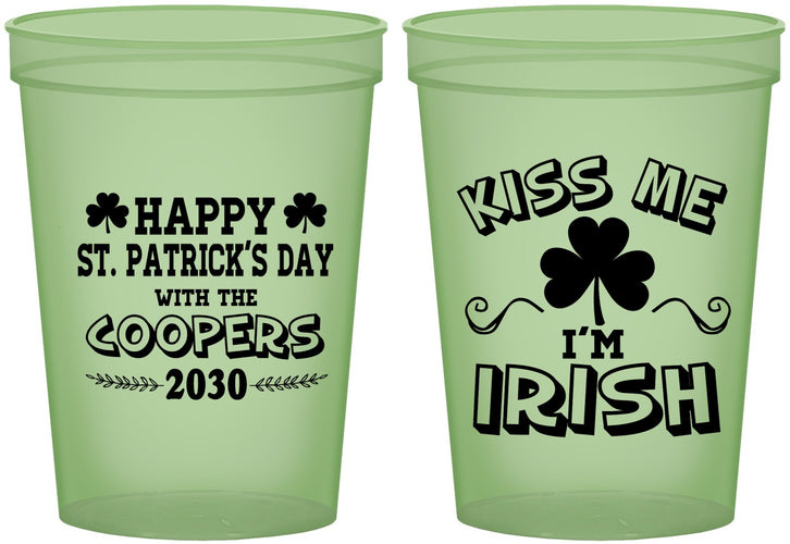 Custom St Patricks Day 16 oz Glow In The Dark Cups - Kiss Me I Am Irish | 200004
