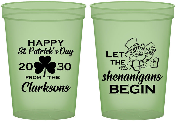 Custom St Patricks Day 16 oz Glow In The Dark Cups - Shenanigans Leprechaun | 200011