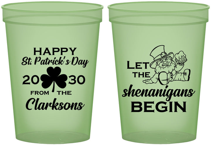 Custom St Patricks Day 16 oz Glow In The Dark Cups - Shenanigans Leprechaun | 200011