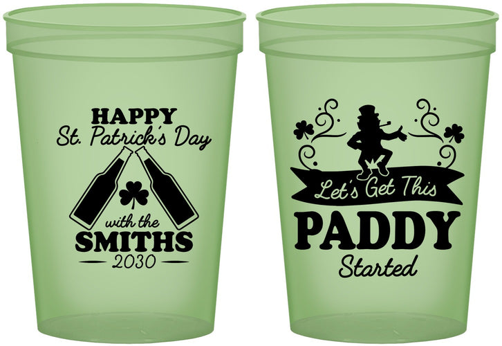 Custom St Patricks Day 16 oz Glow In The Dark Cups - Lets Get The Paddy Started | 200014