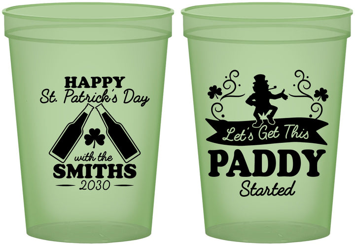 Custom St Patricks Day 16 oz Glow In The Dark Cups - Lets Get The Paddy Started | 200014