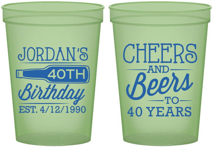 Custom Birthday 16 oz Glow In The Dark Cups - Cheers Beers To 40 Years | 20002