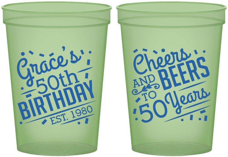 Custom Birthday 16 oz Glow In The Dark Cups - Cheers Beers To 50 Years | 20003