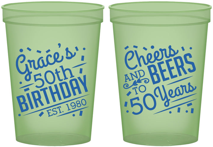 Custom Birthday 16 oz Glow In The Dark Cups - Cheers Beers To 50 Years | 20003