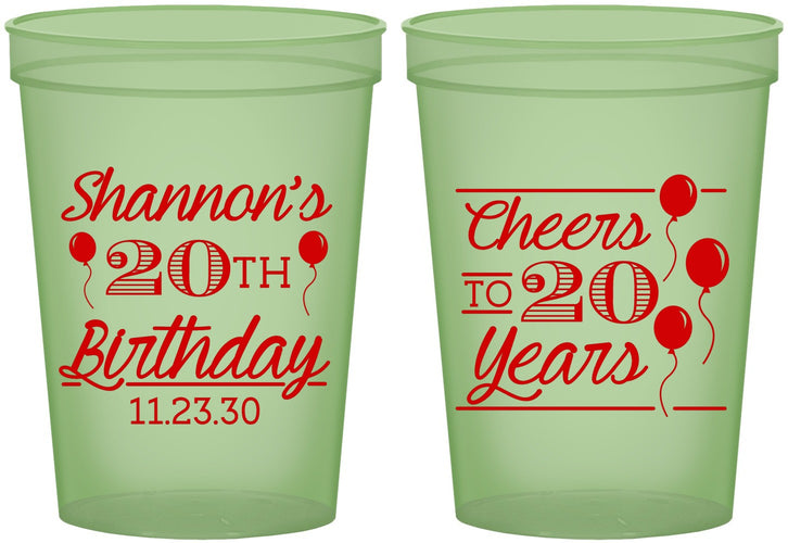 Custom Birthday 16 oz Glow In The Dark Cups - Cheers To 20 Years | 20004