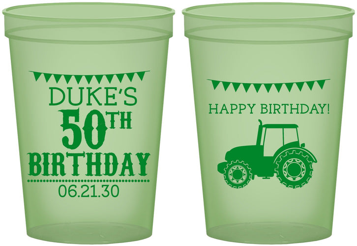 Custom Birthday 16 oz Glow In The Dark Cups - 50th Tractor | 20005