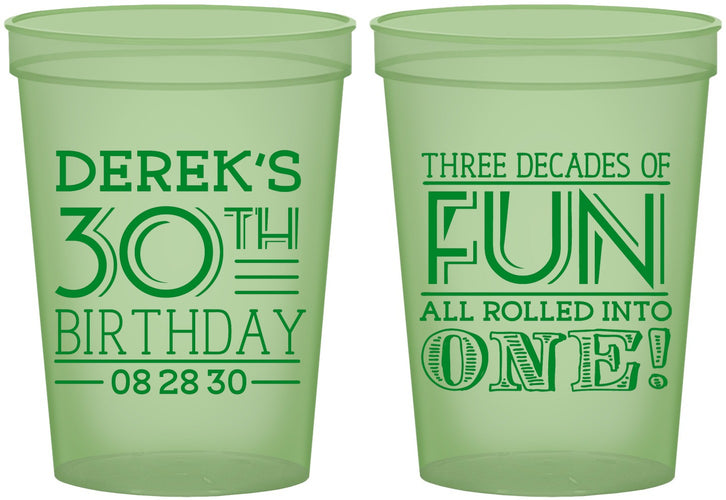 Custom Birthday 16 oz Glow In The Dark Cups - 30th Three Decades Of Fun | 20020