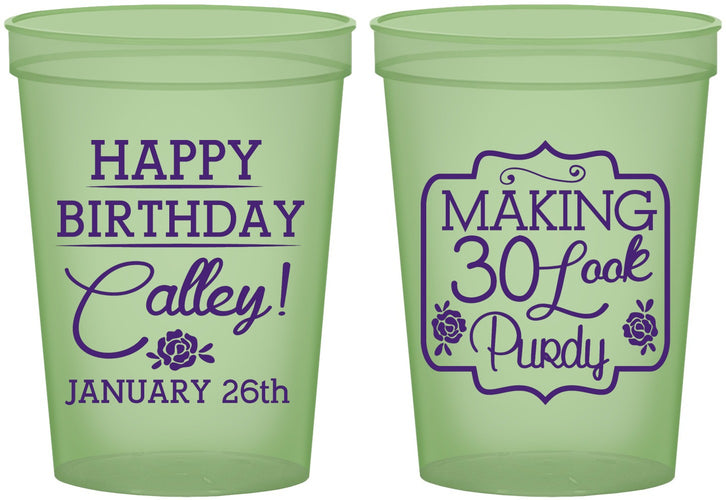 Custom Birthday 16 oz Glow In The Dark Cups - 30 Look Purdy | 20022
