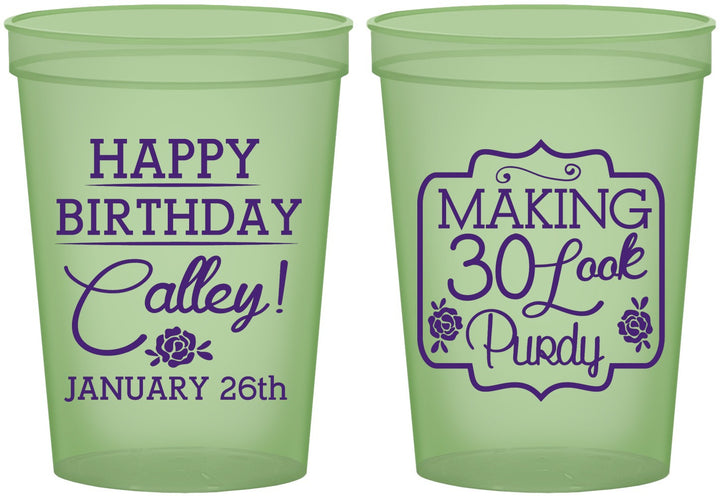 Custom Birthday 16 oz Glow In The Dark Cups - 30 Look Purdy | 20022