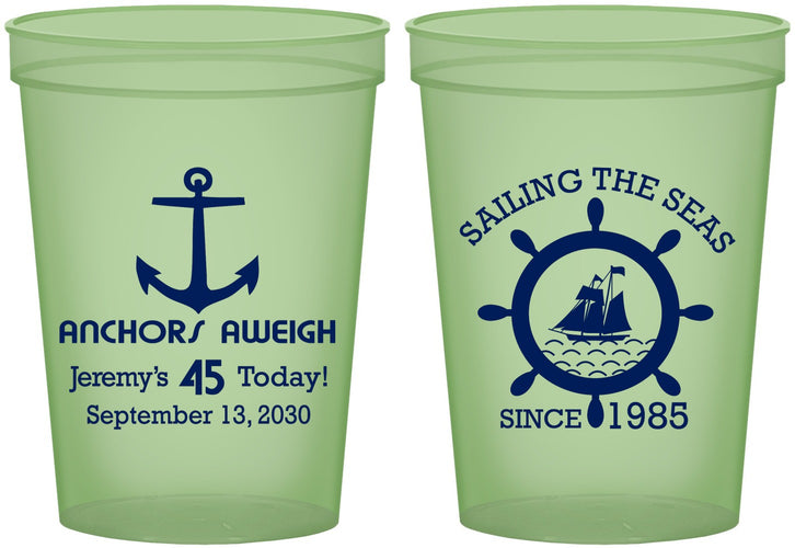 Custom Birthday 16 oz Glow In The Dark Cups - 45th Nautical | 20023