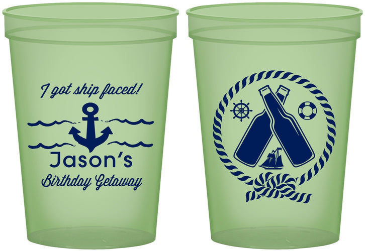 Custom Birthday 16 oz Glow In The Dark Cups - Ship Faced Nautical | 20024